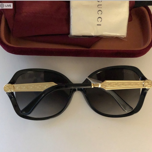 GUCCI GG0076SK 001 Gold/Black 60mm Butterfly Sunglasses main image 6
